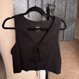 Zara Black Textured Crop Top